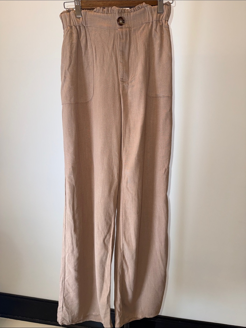 Lily Pink Wide-Leg Linen Blend Pants in Light Brown | Size S